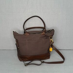 R. Riveter American Handmade Canvas Leather Tote Bag Brown Crossbody Purse